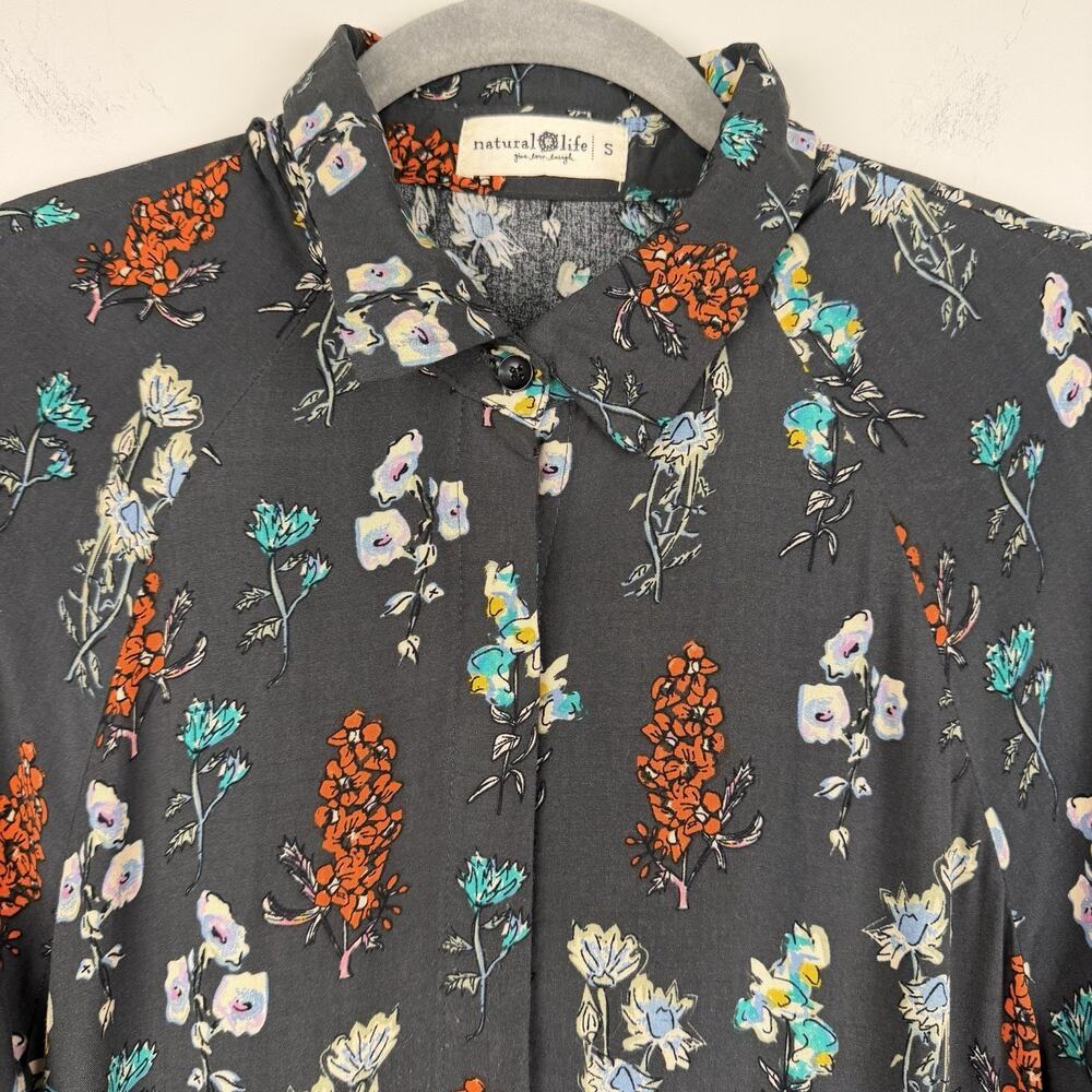 Natural Life Tiered Maxi Dress Size Small Gray Floral Prairie Boho Cottagecore - Picture 5 of 13